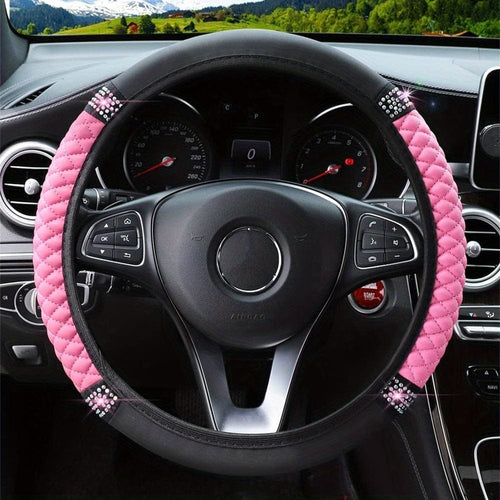Planet Gates Pink Sparkle And Shine: Inlaid Artificial Diamond Steering Wheel Cover For Women Car Accessories