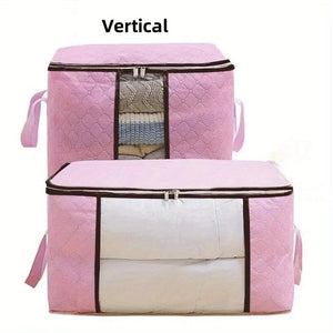 Planet Gates Pink / Vertical 1pc Large Capacity Clothing Storage Bag, Dustproof Zipper Storage Bag, With Transparent Window, Household Quilts Blankets Bedding Clothing Organizer, Folding Clothes Storage Bag, Home Bedroom Accessories