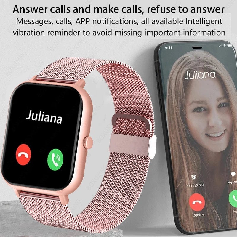 Planet Gates Pink Xiaomi Call Smart Watch Women Custom Dial Smartwatch For Android IOS Waterproof Bluetooth Music Watches Full Touch Clock