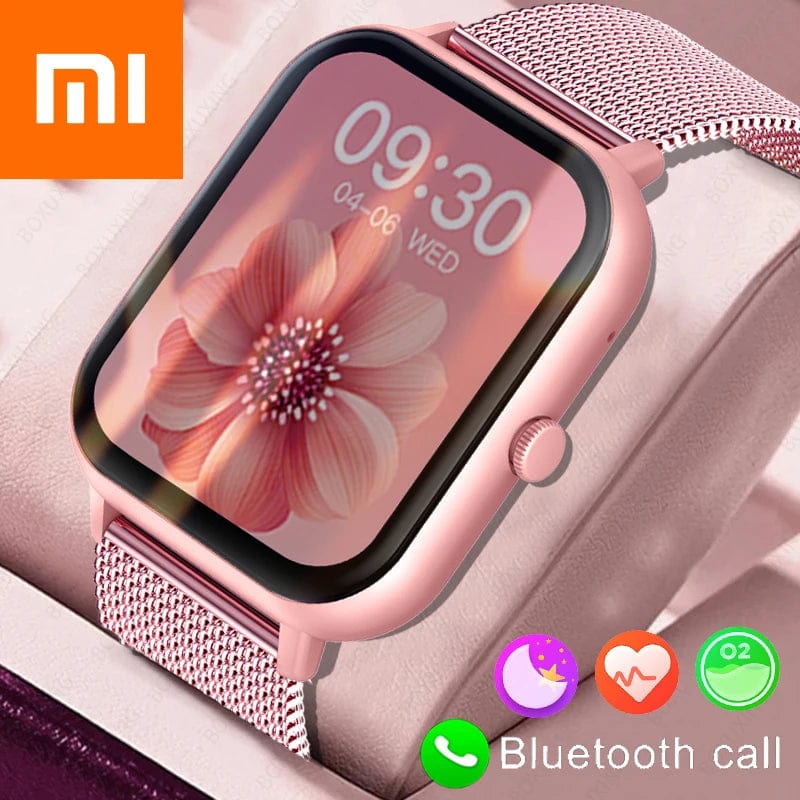 Planet Gates Pink Xiaomi Call Smart Watch Women Custom Dial Smartwatch For Android IOS Waterproof Bluetooth Music Watches Full Touch Clock