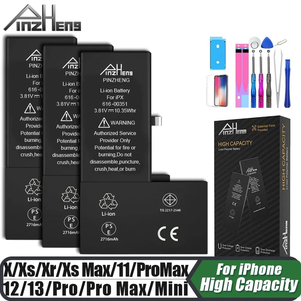 Planet Gates PINZHENG Battery For iPhone X XR XS 11 12 13 Mini Max Pro Promax Real High Capacity Replacement Bateria Warranty One Year