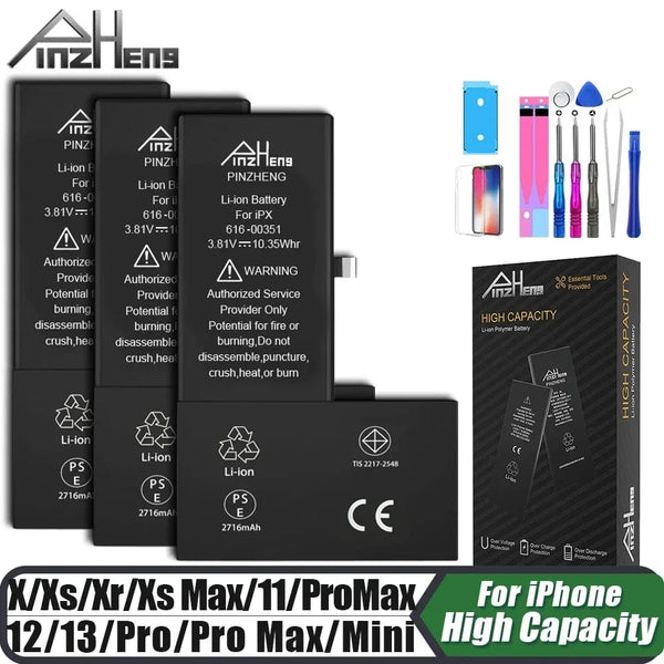 Planet Gates PINZHENG Battery For iPhone X XR XS 11 12 13 Mini Max Pro Promax Real High Capacity Replacement Bateria Warranty One Year