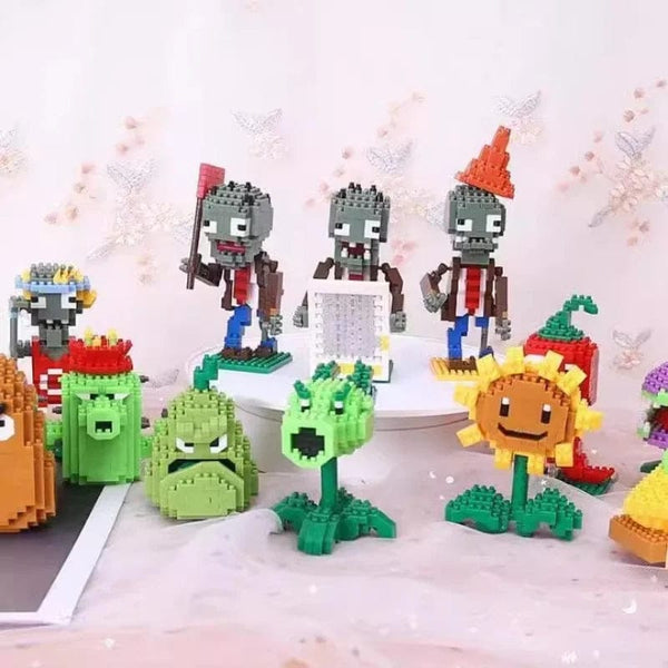 Planet Gates Plants VS Zombies Blocks Small Cartoon Mini Building Block Peashooter SunFlower Chomper Assemble Action Model Doll Toy for Kids