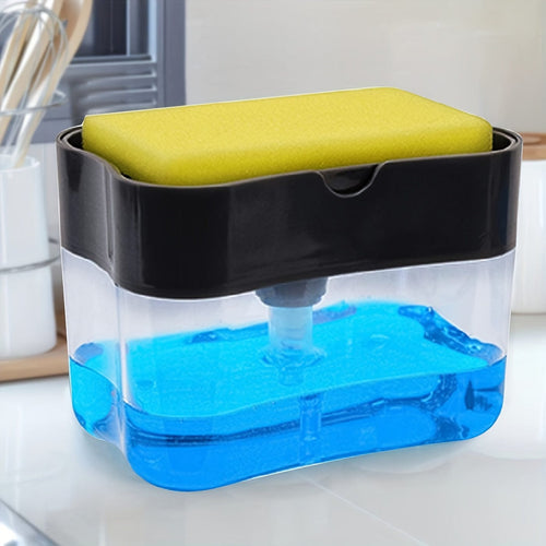 Planet Gates Plastic 1pc Dish Soap pump Dispenser And Sponge Holder, Metallic Silvery For Kitchen Sink, No Sponge, 4.5in*2.5in*0.7in, 0.37lb