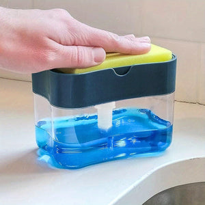 Planet Gates Plastic-blue 1pc Dish Soap pump Dispenser And Sponge Holder, Metallic Silvery For Kitchen Sink, No Sponge, 4.5in*2.5in*0.7in, 0.37lb