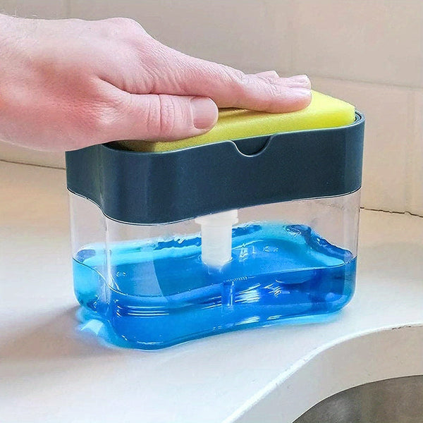 Planet Gates Plastic-blue 1pc Dish Soap pump Dispenser And Sponge Holder, Metallic Silvery For Kitchen Sink, No Sponge, 4.5in*2.5in*0.7in, 0.37lb