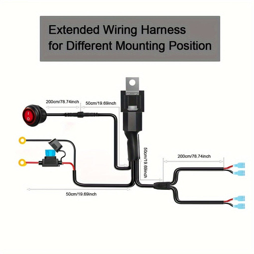 Planet Gates Plastic LED Light Bar Wiring Harness Kit - 2 Leads 12V On Off Switch Power Relay Blade Fuse For Off Road Lights LED Work Light