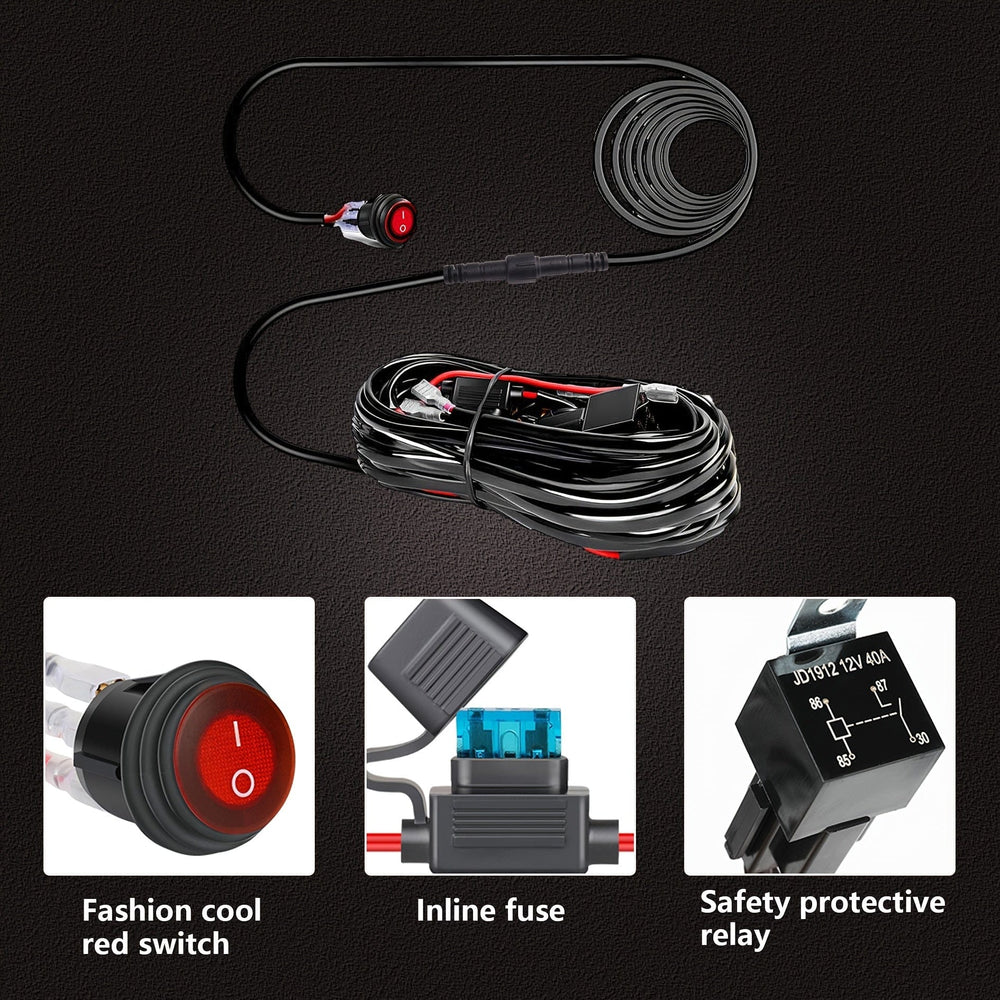 Planet Gates Plastic LED Light Bar Wiring Harness Kit - 2 Leads 12V On Off Switch Power Relay Blade Fuse For Off Road Lights LED Work Light