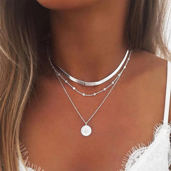 Planet Gates platinum 925 Sterling Silver Three-Layer Round Necklace Simple Snake Chain Charm Ball Chain Party Gift For Women's Exquisite Jewelry