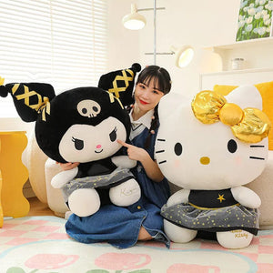 Planet Gates Plushie White Dog Plush Black Gold Kuromi Toy Girl Doll Large Pillow Cinnamoroll Easter Kid Cute Black Gold Kt Cat Doll gifts