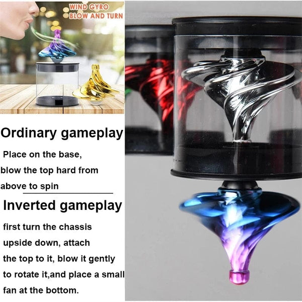 Planet Gates Pneumatic Gyro Decompression Toy Gyro Colorful Wind Blowing Rotating Gyro Pneumatic Spinning Top Fidget Toys For Children Gift