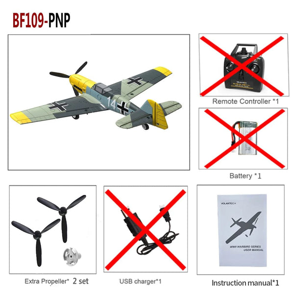 Planet Gates PNP / CHINA VolantexRC Remote Control Airplane BF109 2.4GHz 4CH 400mm Wingspan One Key U-Turn Aerobatic RC Plane  Warbird Gift Toys 761-11