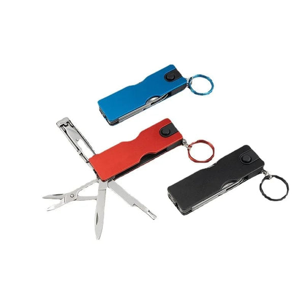 Planet Gates Pocket Tools Multi Hiking Gears Outdoor Multifunction Mini Keychain Knife LED Light Nail Clipper Scissors Camping Equipment
