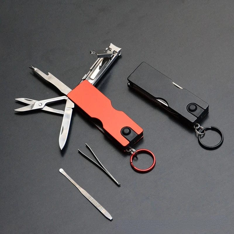 Planet Gates Pocket Tools Multi Hiking Gears Outdoor Multifunction Mini Keychain Knife LED Light Nail Clipper Scissors Camping Equipment