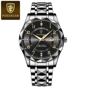 Planet Gates POEDAGAR Luxury Men Quartz Watch Waterproof Date Week Luminous Wristwatch Stainless Steel Men's Watches Male Clock Sports Reloj