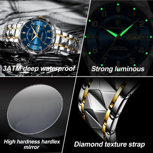 Planet Gates POEDAGAR Luxury Men Quartz Watch Waterproof Date Week Luminous Wristwatch Stainless Steel Men's Watches Male Clock Sports Reloj