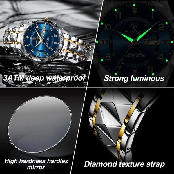 Planet Gates POEDAGAR Luxury Men Quartz Watch Waterproof Date Week Luminous Wristwatch Stainless Steel Men's Watches Male Clock Sports Reloj