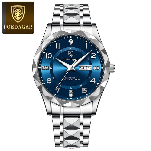 Planet Gates POEDAGAR Luxury Men Quartz Watch Waterproof Date Week Luminous Wristwatch Stainless Steel Men's Watches Male Clock Sports Reloj
