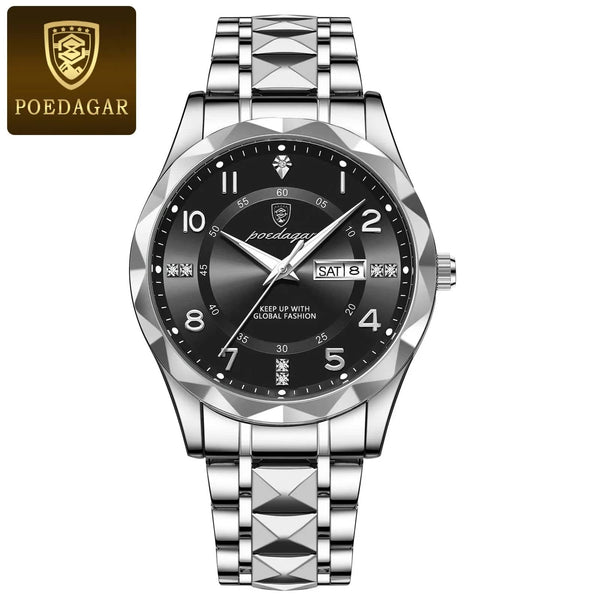 Planet Gates POEDAGAR Luxury Men Quartz Watch Waterproof Date Week Luminous Wristwatch Stainless Steel Men's Watches Male Clock Sports Reloj