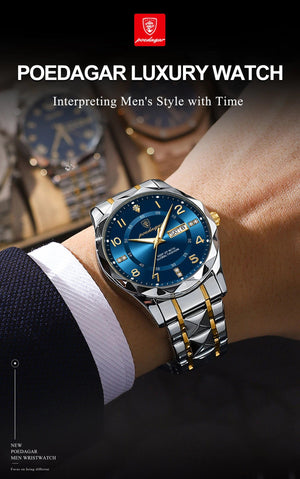 Planet Gates POEDAGAR Luxury Men Quartz Watch Waterproof Date Week Luminous Wristwatch Stainless Steel Men's Watches Male Clock Sports Reloj