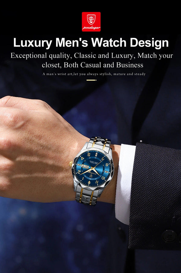 Planet Gates POEDAGAR Luxury Men Quartz Watch Waterproof Date Week Luminous Wristwatch Stainless Steel Men's Watches Male Clock Sports Reloj
