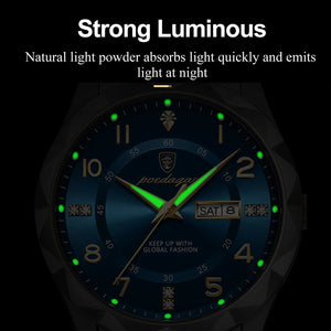 Planet Gates POEDAGAR Luxury Men Quartz Watch Waterproof Date Week Luminous Wristwatch Stainless Steel Men's Watches Male Clock Sports Reloj