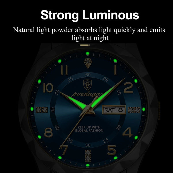 Planet Gates POEDAGAR Luxury Men Quartz Watch Waterproof Date Week Luminous Wristwatch Stainless Steel Men's Watches Male Clock Sports Reloj