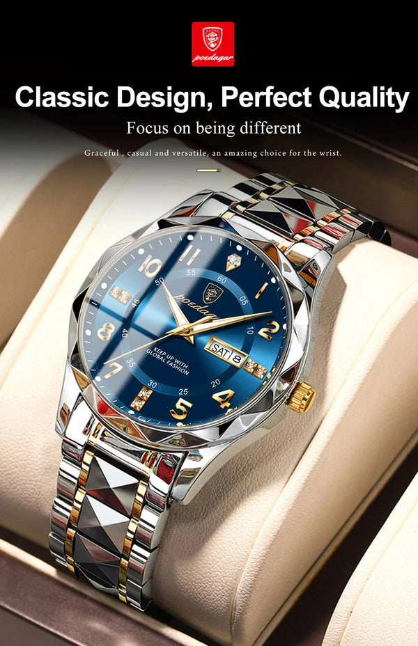 Planet Gates POEDAGAR Luxury Men Quartz Watch Waterproof Date Week Luminous Wristwatch Stainless Steel Men's Watches Male Clock Sports Reloj