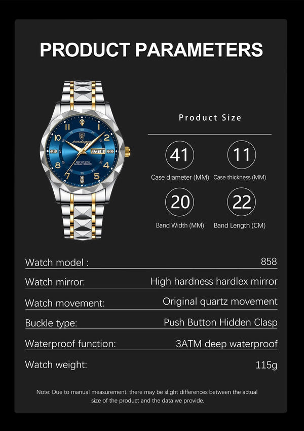 Planet Gates POEDAGAR Luxury Men Quartz Watch Waterproof Date Week Luminous Wristwatch Stainless Steel Men's Watches Male Clock Sports Reloj