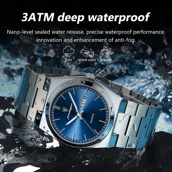 Planet Gates POEDAGAR Luxury Watch For Man Waterproof Luminous Date Week Stainless Steel Men Watch Casual Quartz Men's Watches Male Clock+box
