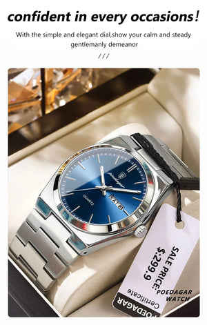 Planet Gates POEDAGAR Luxury Watch For Man Waterproof Luminous Date Week Stainless Steel Men Watch Casual Quartz Men's Watches Male Clock+box