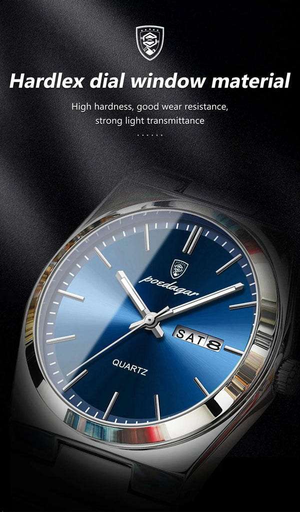 Planet Gates POEDAGAR Luxury Watch For Man Waterproof Luminous Date Week Stainless Steel Men Watch Casual Quartz Men's Watches Male Clock+box