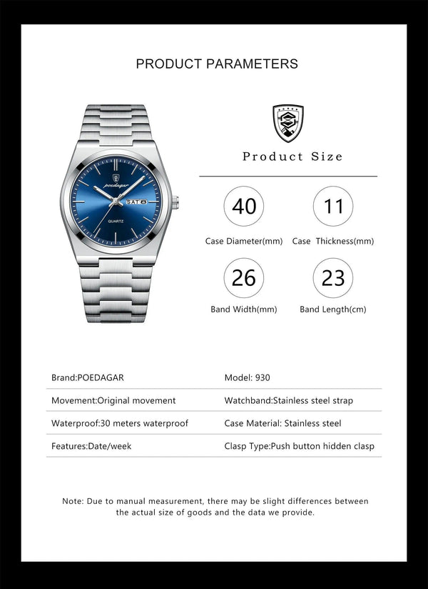 Planet Gates POEDAGAR Luxury Watch For Man Waterproof Luminous Date Week Stainless Steel Men Watch Casual Quartz Men's Watches Male Clock+box