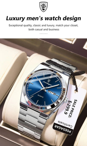 Planet Gates POEDAGAR Luxury Watch For Man Waterproof Luminous Date Week Stainless Steel Men Watch Casual Quartz Men's Watches Male Clock+box