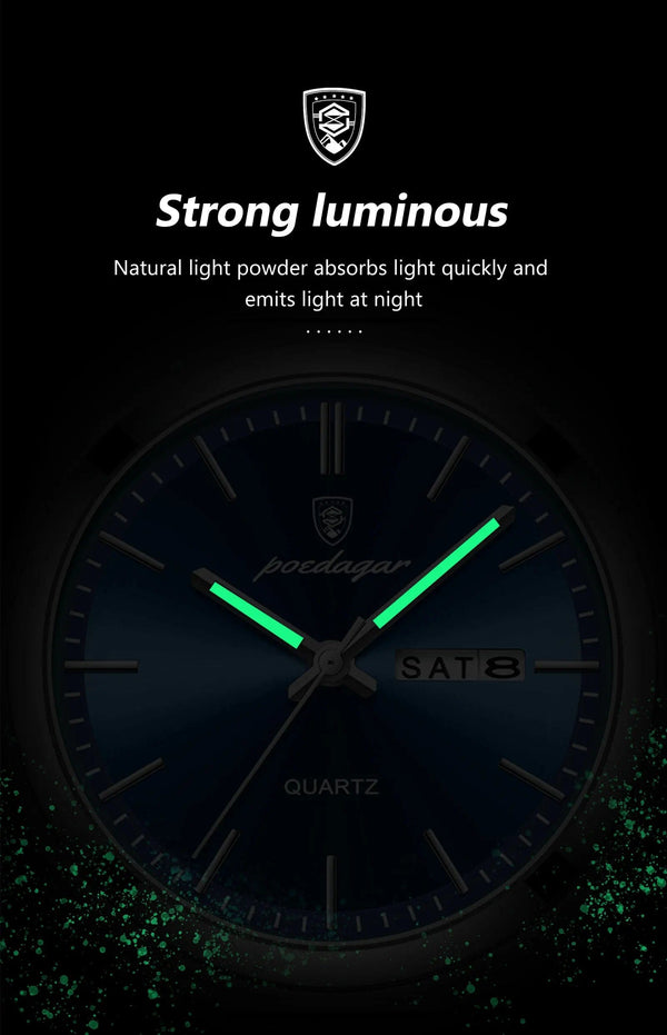 Planet Gates POEDAGAR Luxury Watch For Man Waterproof Luminous Date Week Stainless Steel Men Watch Casual Quartz Men's Watches Male Clock+box