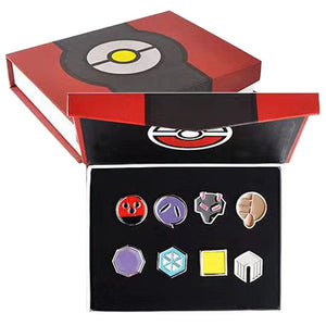 Planet Gates Pokemon Gym Badges Kanto Johto Hoenn Sinnoh Unova Kalos League Region Pins Brooches Orange Islands Box Collection Pocket Monster