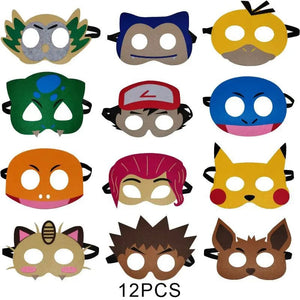 Planet Gates Pokemon-Mask-12PCS 12Pcs Pokemon Felt Mask Anime Cosplay Pikachu Eevee Eye Mask Kids Birthday Party Decoration Dress Up Masquerade Party Supplies