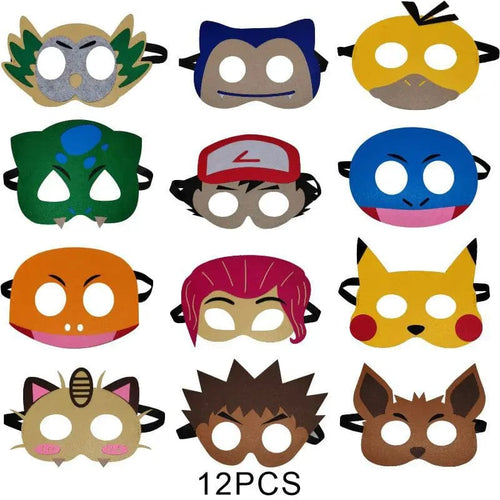 Planet Gates Pokemon-Mask-12PCS 12Pcs Pokemon Felt Mask Anime Cosplay Pikachu Eevee Eye Mask Kids Birthday Party Decoration Dress Up Masquerade Party Supplies