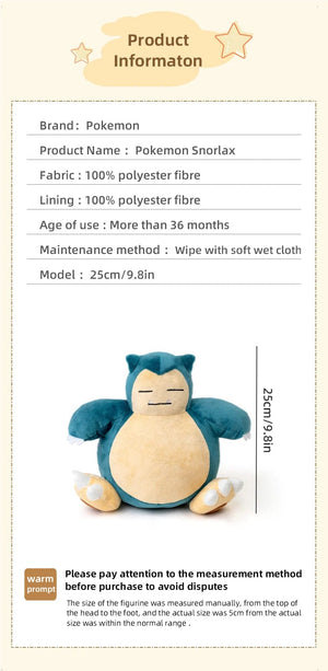 Planet Gates Pokemon Snorlax / 25cm l 9.8inch Pokemon Kawaii Snorlax Stuffed Toys Cartoon&Cute Plush Dolls Throw Pillow Birthday Gift  For Kids Friends Boys Home Decoration