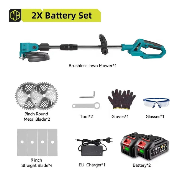 Planet Gates Poland / 2 Battery EU Plug / EU NEWBENY 9 Inch Brushless Electric Lawn Mower Digital Display Cordless Rechargeable Garden Weeding Tools For Makita 18V Battery