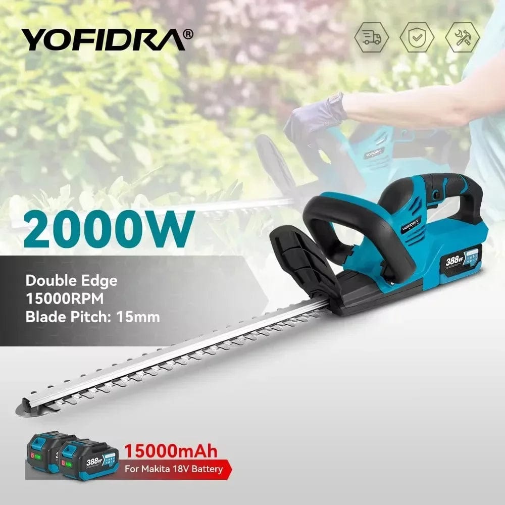 Planet Gates Poland / 2 Battery EU PLUG YOFIDRA 2000W Electric Hedge Trimmer Efficient Cordless Rechargeable Garden Shrub Pruning Power Tools For Makita 18V Battery