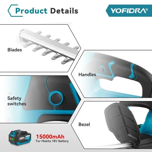 Planet Gates Poland / 2 Battery EU PLUG YOFIDRA 2000W Electric Hedge Trimmer Efficient Cordless Rechargeable Garden Shrub Pruning Power Tools For Makita 18V Battery