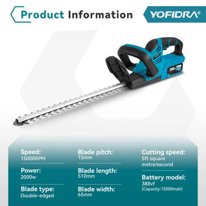Planet Gates Poland / 2 Battery EU PLUG YOFIDRA 2000W Electric Hedge Trimmer Efficient Cordless Rechargeable Garden Shrub Pruning Power Tools For Makita 18V Battery