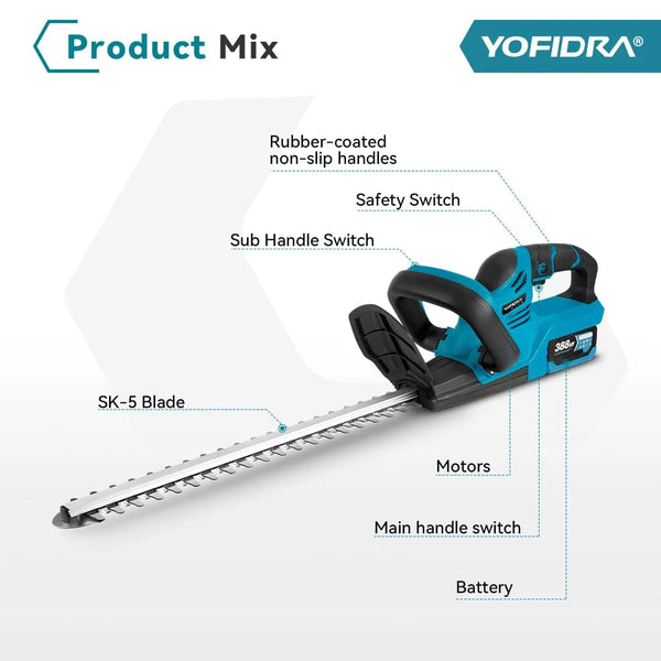 Planet Gates Poland / 2 Battery EU PLUG YOFIDRA 2000W Electric Hedge Trimmer Efficient Cordless Rechargeable Garden Shrub Pruning Power Tools For Makita 18V Battery