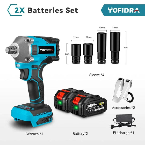 Planet Gates Poland / EU / 2xBattery Set B Yofidra 1000N.m 20V Brushless Electric Impact Wrench Cordless Wrench Socket 1/2 Inch Li-ion Battery For Makita 18V Battery
