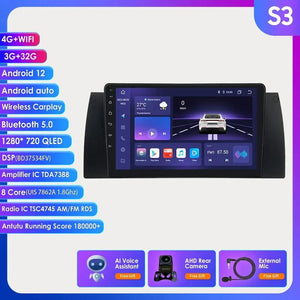 Planet Gates Poland / S3 3G 32G AHDC2 AI 8GB 128GB Android 12 Car Multimedia Player 9 Inch Navigation For BMW E39 E53 M5 1995-2003 Radio Stereo BT GPS Wifi DSP SWC AM FM
