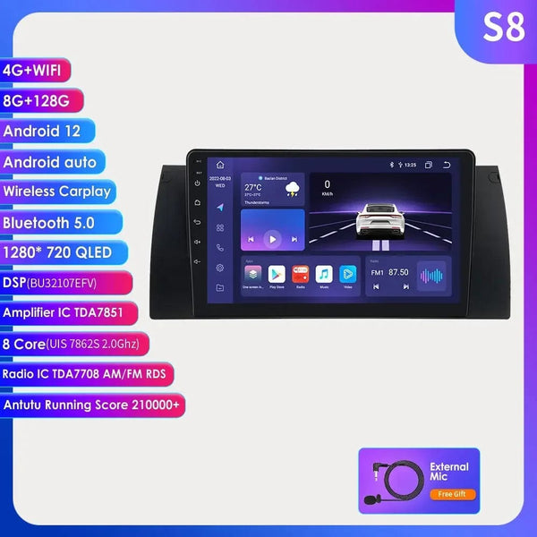 Planet Gates Poland / S8 (8Core 8G 128G) 8GB 128GB Android 12 Car Multimedia Player 9 Inch Navigation For BMW E39 E53 M5 1995-2003 Radio Stereo BT GPS Wifi DSP SWC AM FM