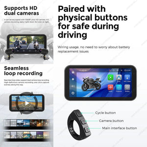 Planet Gates Portable 6.25 inch IP67 Waterproof Motorcycle GPS Navigation Wireless Carplay Android Auto DVR Drive Recorder Moto Monitor WIFI