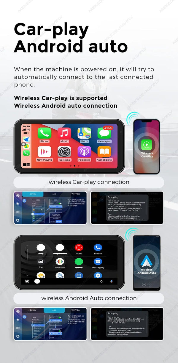 Planet Gates Portable 6.25 inch IP67 Waterproof Motorcycle GPS Navigation Wireless Carplay Android Auto DVR Drive Recorder Moto Monitor WIFI