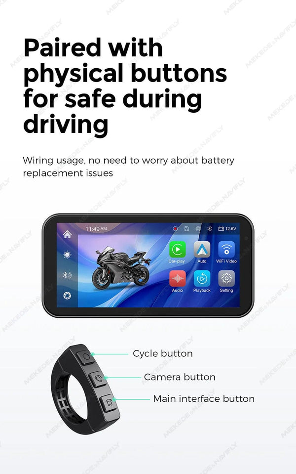 Planet Gates Portable 6.25 inch IP67 Waterproof Motorcycle GPS Navigation Wireless Carplay Android Auto DVR Drive Recorder Moto Monitor WIFI